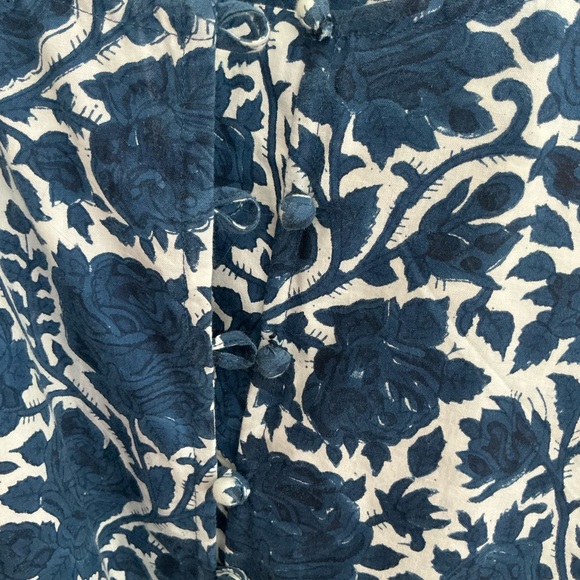 SZ Blockprints blue floral puff sleeve dress sz large - Picture 3 of 6